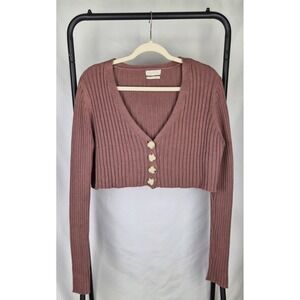 Urban Outfitters Cropped Oversized Knit Cardigan Large Rose Chunky Buttons Boho